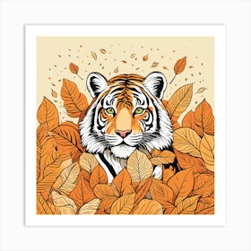 Tiger In Autumn Leaves Art Print