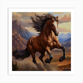 Horse Running In The Mountains Art Print