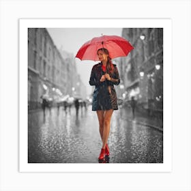 Beautiful Woman In The Rain Art Print