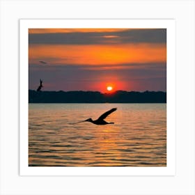 Pelican At Sunset Art Print