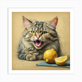 Cat With Lemon 1 Art Print