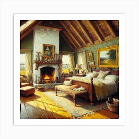 Bedroom With A Fireplace Art Print