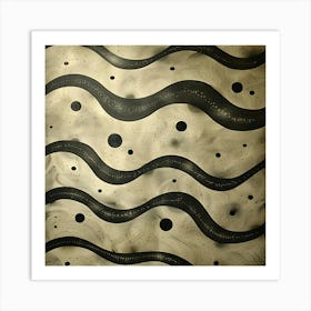 Abstract Beige And Black Wavy Pattern With Dots And Sparkles Art Print