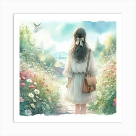 Girl Entering Into The Garden Art Print