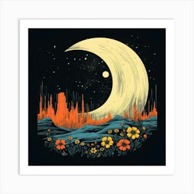 Moon And Flowers 1 Art Print