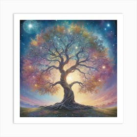 Mystical Serenity Celestial Tree Artwork Capturing The 2 Art Print