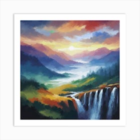 Waterfall Painting Art Print