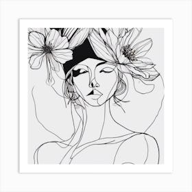 Portrait Of A Woman With Flowers 2 Art Print