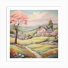 The landscape painting in the naive art style, optimistic painting Art Print