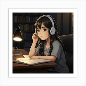 Anime Girl Listening To Music Art Print