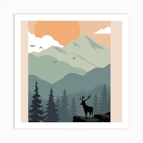 Deer In The Mountains Art Print