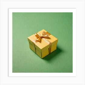 Gift Box On Green Background Art Print