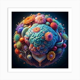 Abstract Brain Decorated With Colorful Flowers Art Print