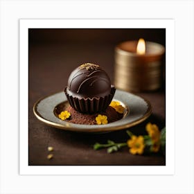 Chocolate Truffle On A Plate Art Print