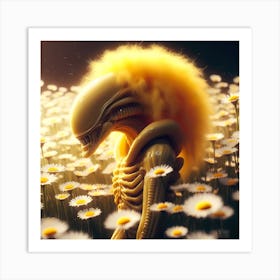 Alien In A Field Of Daisies 1 Art Print