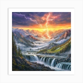 Lightning In The Mountains 2 Art Print