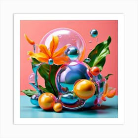 3d Bubbles Colors Dimensional Objects Illustrations Shapes Plants Vibrant Textured Spheric (21) Art Print