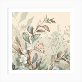 A Illustration Of Leaves And Delicate Flowers In (3) Art Print