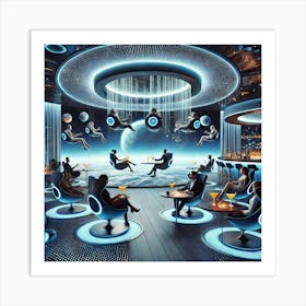 A Futuristic Gravity Free Lounge In A Lunar Themed Restaurant 1024x1024 Art Print