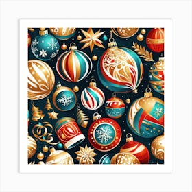 Christmas Ornaments Seamless Pattern Art Print