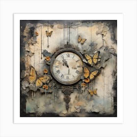 Clock With Butterflies Art Print