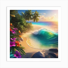 Beach At Sunset Art Print