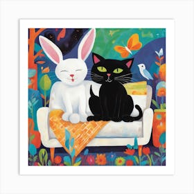 Cat And Bunny Art Print