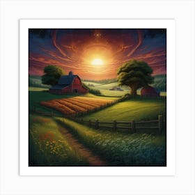 Sunset Over The Farm Art Print