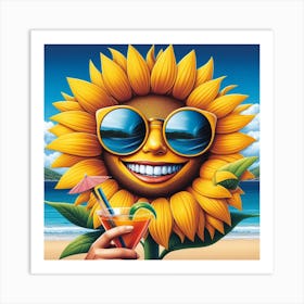 Sunflower With Drink Art Print