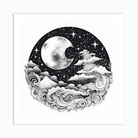 Moon And Clouds Art Print