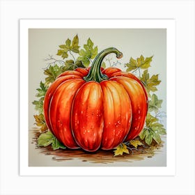 Autumn Harvest Pumpkin Art - Realistic Watercolor Fall Decor Art Print