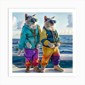 Two Cats On A Boat Art Print