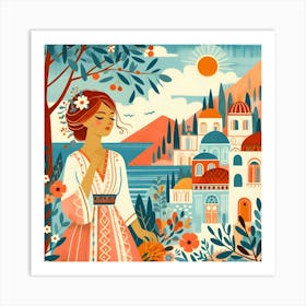 Greek Girl In Traditional Dress Art Print