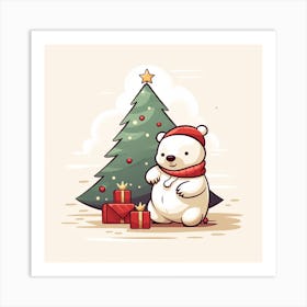Polar Bear With Christmas Tree 1 Art Print