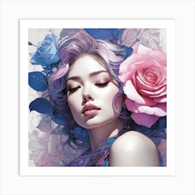 Girl With Roses Art Print