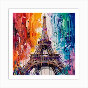 Fusion Of Abstract Expressionism And Color Splash Of Eiffel Tower Art Print Art Print