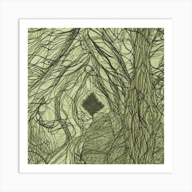 Design Mountain Art With Trees And Water Art Print