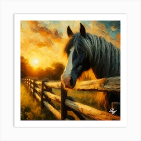 Abstract Horse in pasture at sunset Art Print