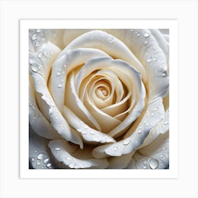 White Rose With Water Droplets 3 Art Print