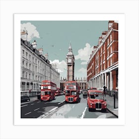 Red Double Decker Buses In London Art Print