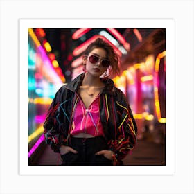 Neon Girl In Neon Jacket Art Print