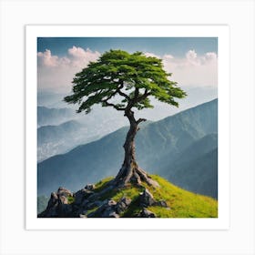 Single Tree On Top Of The Mountain (45) Art Print