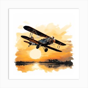 Bi Plane Flight By Sunset Art Print