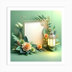 Frame With Flowers And Lantern 2 Art Print