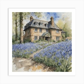 Blue Irises at the Manor - Sunny May Gardens in England - Beautiful Tranquil HD Gallery Fine Wall Art - Greenery Landscape Purple Blue Green Scenery Art Print