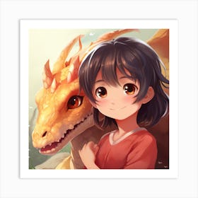 Girl And A Dragon Anime 1 Art Print