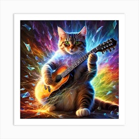 Cat Playing Guitar Art Print