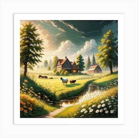 Farm Landscape Painting Art Print