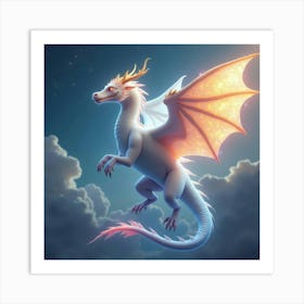 An Ethereal Dragon With Scales Of Shimmering, Cosmic Light Soaring Through A Dreamlike Sky 1 Art Print