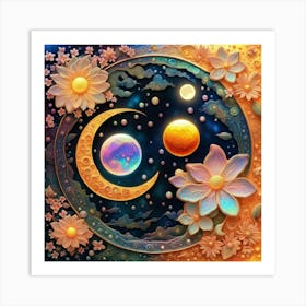 Moon And Flowers Art Print